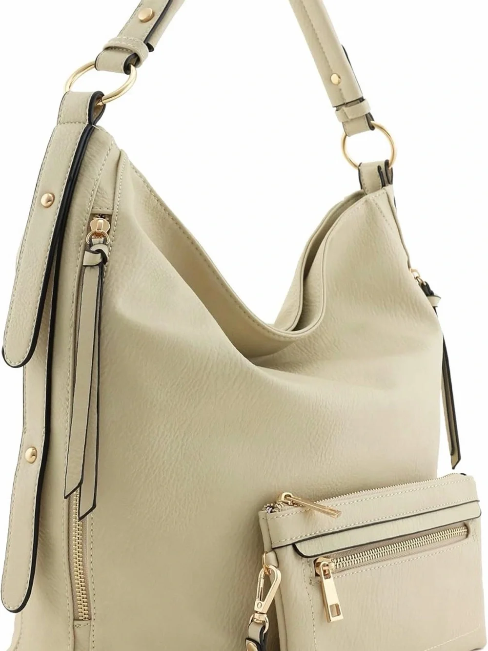 Cream Shoulder Hobo Bag with Gold Hardware - Women's Shoulder Bag